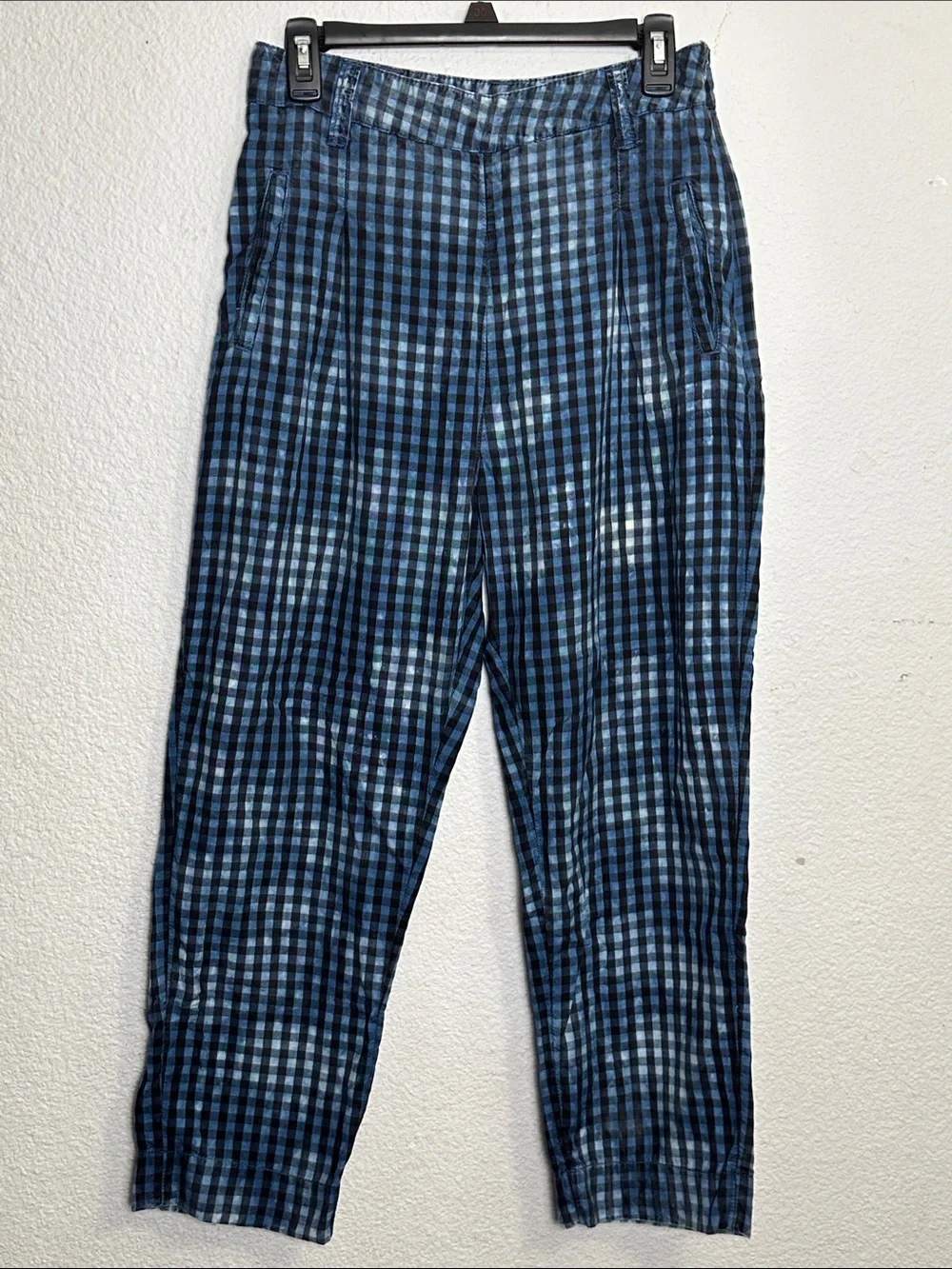 Anthropologie Maeve Avryl Bleached Gingham Pants Blue Size‎ 6 High Rise Tapered